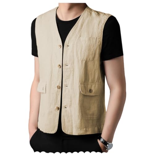 Tuikayoo Herren Leinenweste für Sommer Strand Slim Fit Leichte Casual Weste（Champagner，M） von Tuikayoo