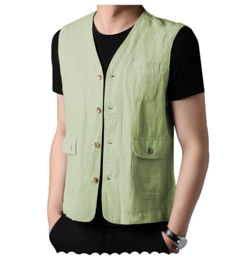Tuikayoo Herren Leinenweste für Sommer Strand Slim Fit Leichte Casual Weste（Mintgrün，XXXL） von Tuikayoo