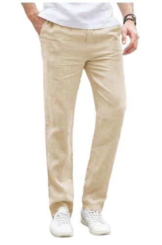 Tuikayoo Herren Sommer Leinenhosen Casual Strand Regular fit Party Hochzeit Prom (Champagne,42W*32L) von Tuikayoo