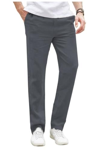 Tuikayoo Herren Sommer Leinenhosen Casual Strand Regular fit Party Hochzeit Prom (Grau,42W*32L) von Tuikayoo