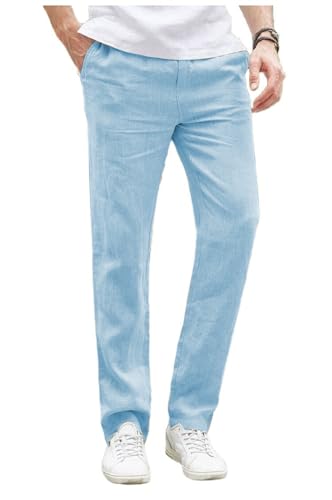 Tuikayoo Herren Sommer Leinenhosen Casual Strand Regular fit Party Hochzeit Prom (Hellblau,34W*34L) von Tuikayoo