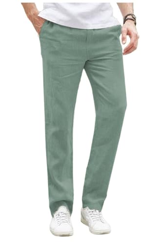 Tuikayoo Herren Sommer Leinenhosen Casual Strand Regular fit Party Hochzeit Prom (Hellgrün,34W*32L) von Tuikayoo