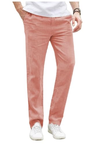 Tuikayoo Herren Sommer Leinenhosen Casual Strand Regular fit Party Hochzeit Prom (Koralle,36W*32L) von Tuikayoo
