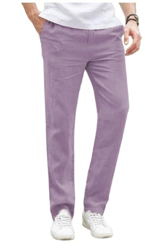Tuikayoo Herren Sommer Leinenhosen Casual Strand Regular fit Party Hochzeit Prom (Lavendel,32W*30L) von Tuikayoo