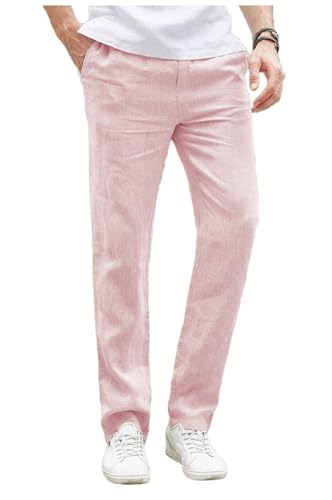 Tuikayoo Herren Sommer Leinenhosen Casual Strand Regular fit Party Hochzeit Prom (Rosa,40W*32L) von Tuikayoo