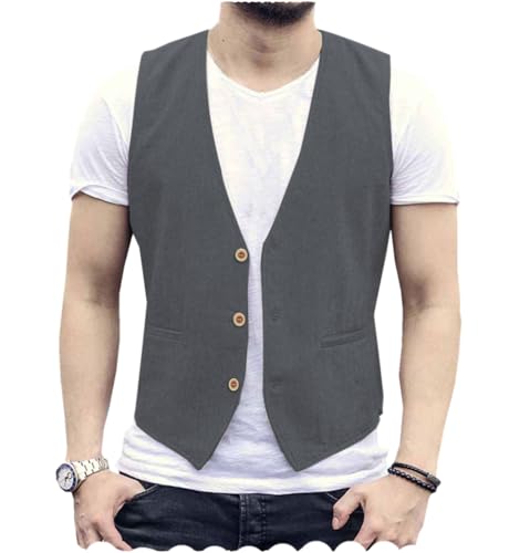 Tuikayoo Herren Sommer Leinenweste Anzugweste Freizeitweste Regular Fit, GRAU, Large von Tuikayoo