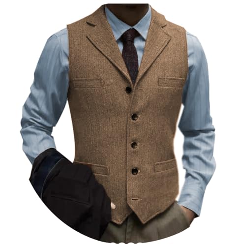 Tuikayoo Herren Tweed Anzug Vintage Weste Fischgrätenmuster Wolle Abschlussball Weste Trauzeugen, Braun, Small Tuikayoo Herren Tweed Anzug Vintage Weste Fischgrätenmuster Wolle Abschlussball Weste Trauzeugen, Braun, Small von Tuikayoo