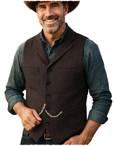 Tuikayoo Herren Tweed Anzug Vintage Weste Herringbone Wolle Abschlussball Weste Trauzeugen（Kaffee，XS） von Tuikayoo