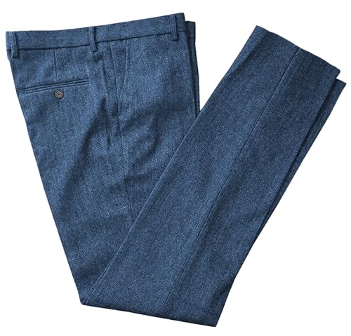 Tuikayoo Herren Tweed Hose Fischgrät Dicke Wolle plissiert Front Kleid Anzug Hose Retro(Blau,42W*32L) von Tuikayoo