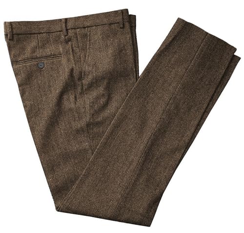 Tuikayoo Herren Tweed Hose Fischgrät Dicke Wolle plissiert Front Kleid Anzug Hose Retro(Braun,38W*30L) von Tuikayoo