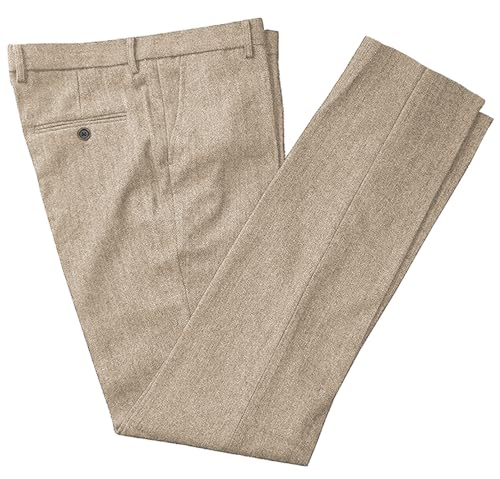 Tuikayoo Herren Tweed Hose Fischgrät Dicke Wolle plissiert Front Kleid Anzug Hose Retro(Champagne,30W*30L) von Tuikayoo