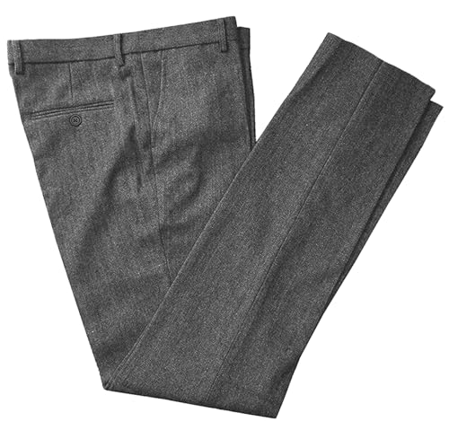 Tuikayoo Herren Tweed Hose Fischgrät Dicke Wolle plissiert Front Kleid Anzug Hose Retro(Grau,36W*30L) von Tuikayoo