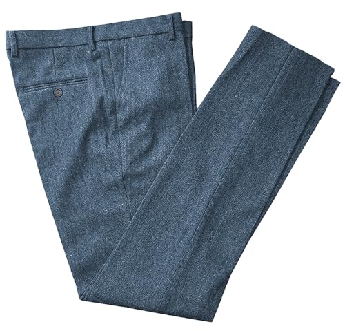 Tuikayoo Herren Tweed Hose Fischgrät Dicke Wolle plissiert Front Kleid Anzug Hose Retro(Helle Marine,36W*30L) von Tuikayoo