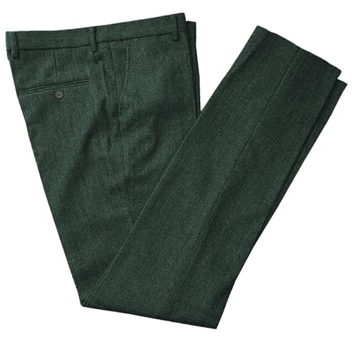 Tuikayoo Herren Tweed Hose Fischgrät Dicke Wolle plissiert Front Kleid Anzug Hose Retro(Jagd grün,42W*34L) von Tuikayoo