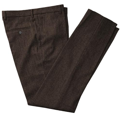 Tuikayoo Herren Tweed Hose Fischgrät Dicke Wolle plissiert Front Kleid Anzug Hose Retro(Kaffee,38W*30L) von Tuikayoo