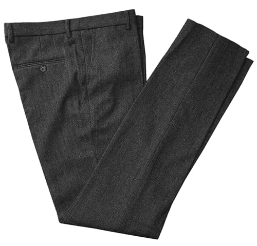 Tuikayoo Herren Tweed Hose Fischgrät Dicke Wolle plissiert Front Kleid Anzug Hose Retro(Schwarz,34W*30L) von Tuikayoo