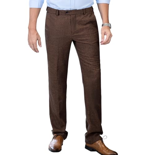 Tuikayoo Herren Tweed Hosen Fischgrät Dicke Wolle plissiert Front Kleid Anzug Vintage Hosen(Braun,34W*30L) von Tuikayoo