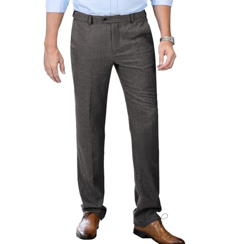 Tuikayoo Herren Tweed Hosen Fischgrät Dicke Wolle plissiert Front Kleid Anzug Vintage Hosen(Grau,34W*30L) von Tuikayoo