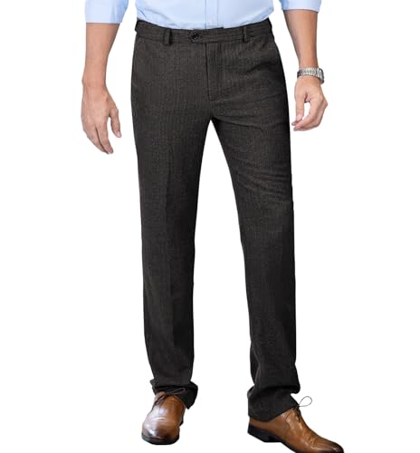 Tuikayoo Herren Tweed Hosen Fischgrät Dicke Wolle plissiert Front Kleid Anzug Vintage Hosen(Schwarz,34W*30L) von Tuikayoo