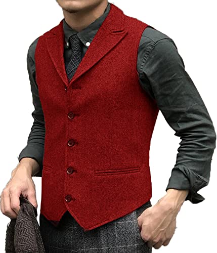 Tuikayoo Herren Tweed Weste Smoking Wolle Herringbone Anzug Weste Freizeit Trauzeugen(L, rot) von Tuikayoo