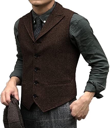 Tuikayoo Herren Tweed Weste Smoking Wolle Herringbone Anzug Weste Freizeit Trauzeugen(XL, Kaffee) von Tuikayoo