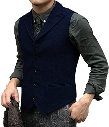 Tuikayoo Herren Tweed Weste Smoking Wolle Herringbone Anzug Weste Freizeit Trauzeugen(XL, Marine) von Tuikayoo