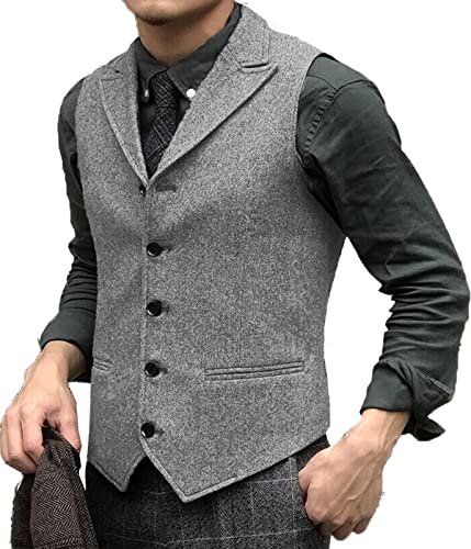 Tuikayoo Herren Tweed Weste Smoking Wolle Herringbone Anzug Weste Freizeit Trauzeugen(XL, Silber) von Tuikayoo