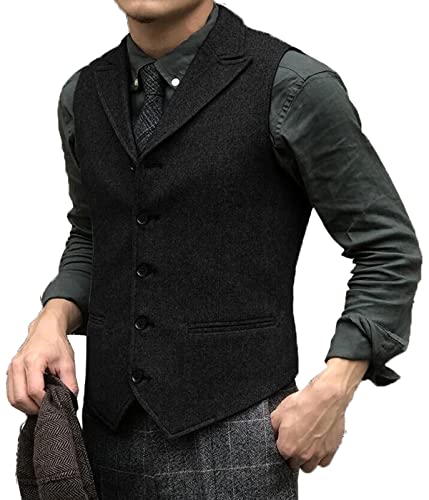 Tuikayoo Herren Tweed Weste Smoking Wolle Herringbone Anzug Weste Freizeit Trauzeugen(XL, schwarz) von Tuikayoo