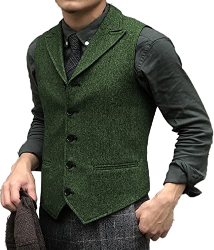 Tuikayoo Herren Tweed Weste Smoking Wolle Herringbone Anzug Weste Freizeit Trauzeugen(XXL, Grün) von Tuikayoo