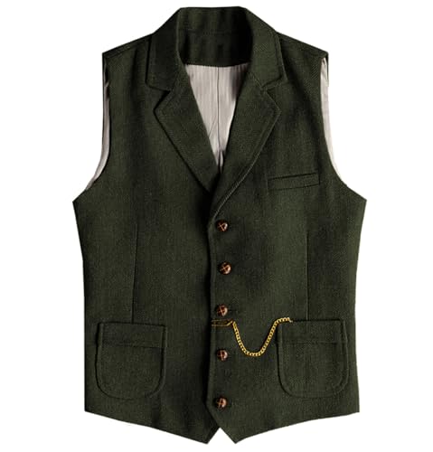 Tuikayoo Herren Western Herringbone Tweed Anzug Weste Wolle Slim Fit Weste (Armeegrün,3XL) von Tuikayoo