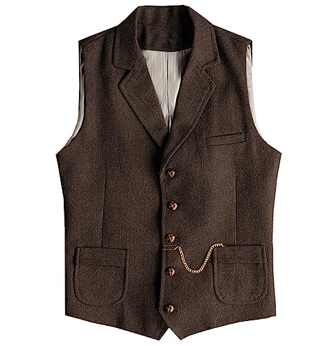 Tuikayoo Herren Western Herringbone Tweed Anzug Weste Wolle Slim Fit Weste (Kaffee,L) von Tuikayoo