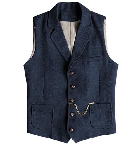 Tuikayoo Herren Western Herringbone Tweed Anzug Weste Wolle Slim Fit Weste (Marine,L) von Tuikayoo