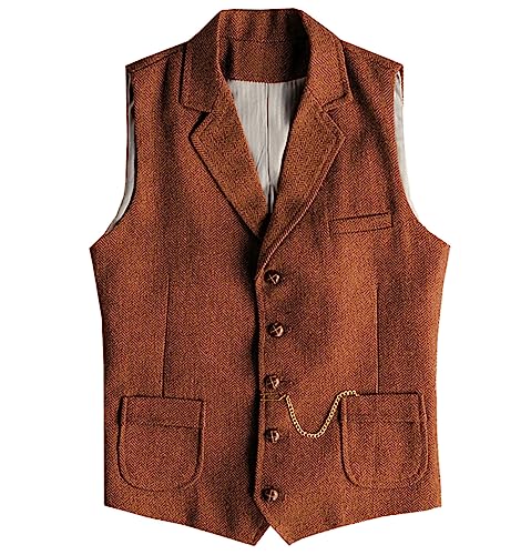 Tuikayoo Herren Western Herringbone Tweed Anzug Weste Wolle Slim Fit Weste (Orange,4XL) von Tuikayoo