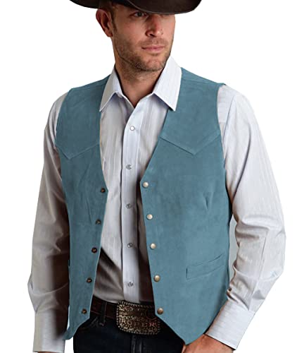 Tuikayoo Herren Wildleder Anzug Weste Jahrgang Western Cowboy Weste Normale Passform(3XL, Blau) von Tuikayoo