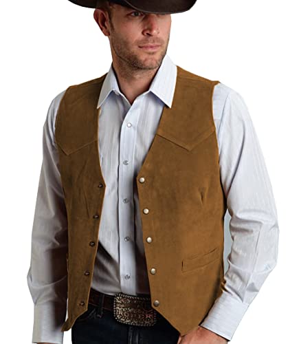 Tuikayoo Herren Wildleder Anzug Weste Jahrgang Western Cowboy Weste Normale Passform(3XL, Braun) von Tuikayoo