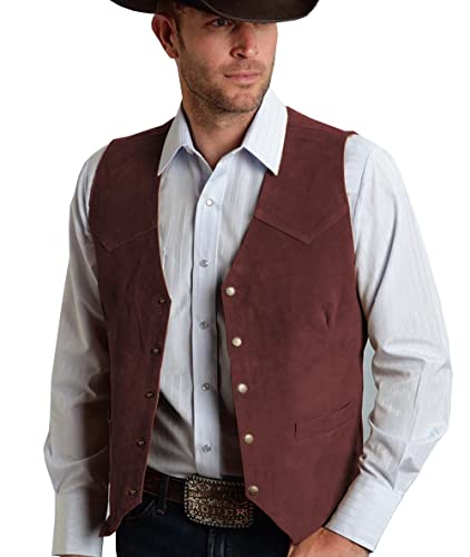 Tuikayoo Herren Wildleder Anzug Weste Jahrgang Western Cowboy Weste Normale Passform(3XL, Burgund) von Tuikayoo