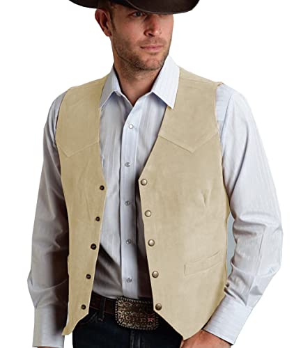 Tuikayoo Herren Wildleder Anzug Weste Jahrgang Western Cowboy Weste Normale Passform(3XL, Champagner) von Tuikayoo