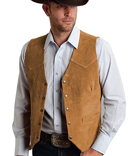 Tuikayoo Herren Wildleder Anzug Weste Jahrgang Western Cowboy Weste Normale Passform(3XL, Gold) von Tuikayoo