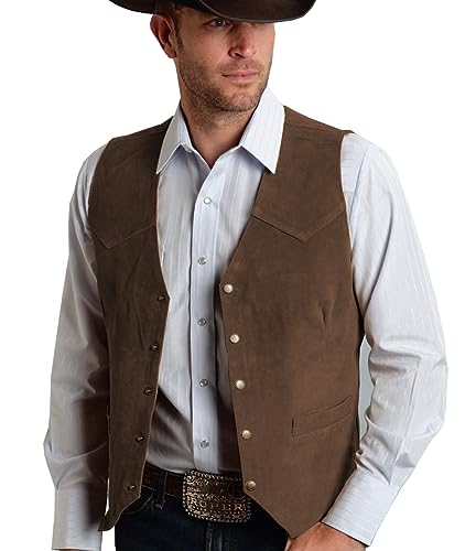 Tuikayoo Herren Wildleder Anzug Weste Jahrgang Western Cowboy Weste Normale Passform(3XL, Kaffee) von Tuikayoo