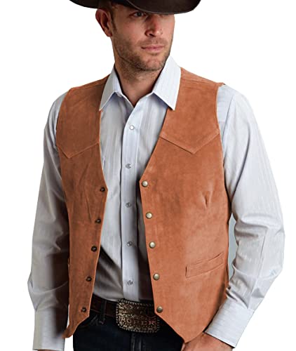 Tuikayoo Herren Wildleder Anzug Weste Jahrgang Western Cowboy Weste Normale Passform(3XL, Orange) von Tuikayoo