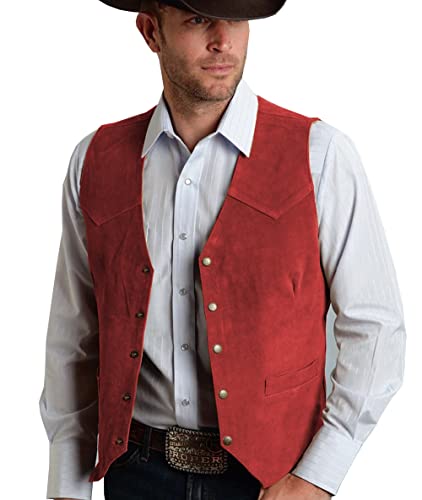 Tuikayoo Herren Wildleder Anzug Weste Jahrgang Western Cowboy Weste Normale Passform(3XL, Rot) von Tuikayoo