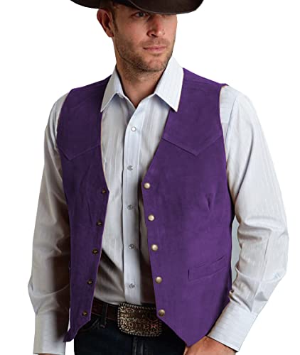 Tuikayoo Herren Wildleder Anzug Weste Jahrgang Western Cowboy Weste Normale Passform(3XL, Violett) von Tuikayoo