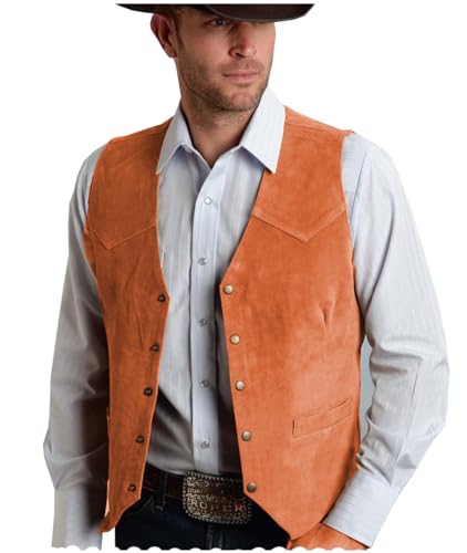 Tuikayoo Herren Wildleder Anzug Weste Jahrgang Western Cowboy Weste Normale Passform(XL, Orange) von Tuikayoo