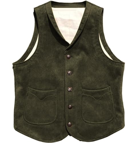Tuikayoo Herren Wildleder Premium-Westen Anzug Business Casual Western Weste Slim Fit(Armee Grün,XXL) von Tuikayoo