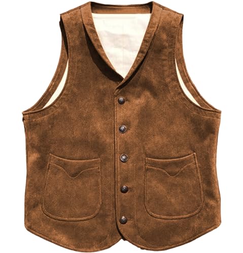 Tuikayoo Herren Wildleder Premium-Westen Anzug Business Casual Western Weste Slim Fit(Braun,XL) von Tuikayoo