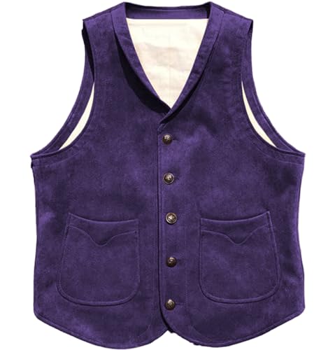 Tuikayoo Herren Wildleder Premium-Westen Anzug Business Casual Western Weste Slim Fit(Lila,XL) von Tuikayoo