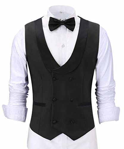 Tuikayoo Herren Zweireiher Smoking Weste Kleid Schal Revers Anzug Weste Hochzeit(M, Schwarz) von Tuikayoo