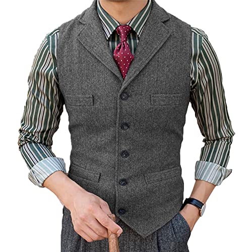 Tuikayoo Herrenanzug Weste Slim Fit Wollkleid Weste Tweed Herringbone für Trauzeugen（Grau，M） von Tuikayoo