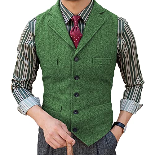 Tuikayoo Herrenanzug Weste Slim Fit Wollkleid Weste Tweed Herringbone für Trauzeugen（Grün，L） von Tuikayoo