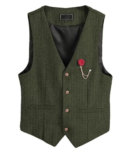 Tuikayoo Womens Herringbone Tweed Vest ärmellos Button Down Top V Neck Outerwear Weste （Armeegrün，S） von Tuikayoo